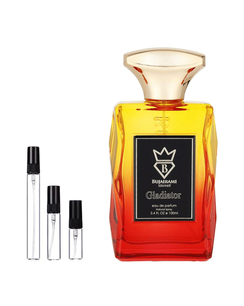 Bujairami Gladiator sample – decant naast de volle fles ter herkenning